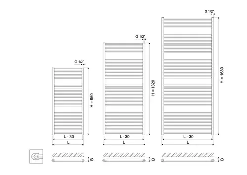 KD-E Elektryczny grzejnik drabinkowy profil płaski  400W 2